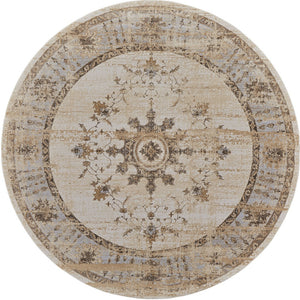 Homeroots 8' Brown And Ivory Round Oriental Power Loom Distressed Area Rug  Viscose,Polyester 515496