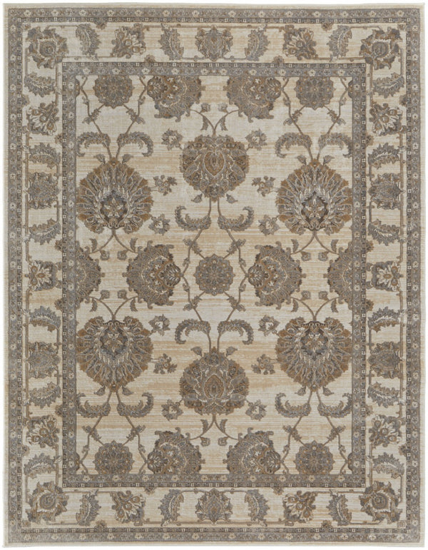 HomeRoots 9' Elegant Tan and Brown Oriental Area Rug - Luxurious Viscose Pile for Timeless Home Decor Style 5' X 8' 515499
