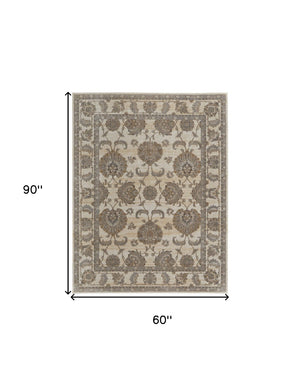 HomeRoots 9' Elegant Tan and Brown Oriental Area Rug - Luxurious Viscose Pile for Timeless Home Decor Style 5' X 8' 515499