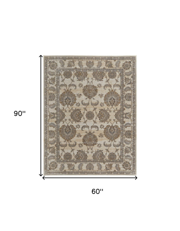 HomeRoots 9' Elegant Tan and Brown Oriental Area Rug - Luxurious Viscose Pile for Timeless Home Decor Style 5' X 8' 515499