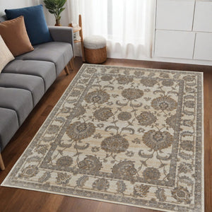 HomeRoots 9' Elegant Tan and Brown Oriental Area Rug - Luxurious Viscose Pile for Timeless Home Decor Style 5' X 8' 515499