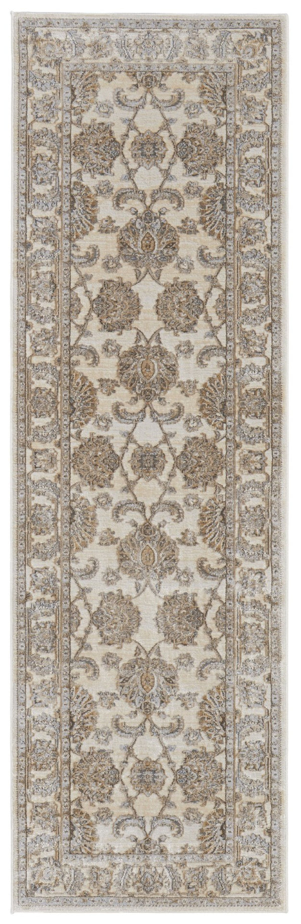 HomeRoots 9' Elegant Tan and Brown Oriental Area Rug - Luxurious Viscose Pile for Timeless Home Decor Style 8' Runner 515501