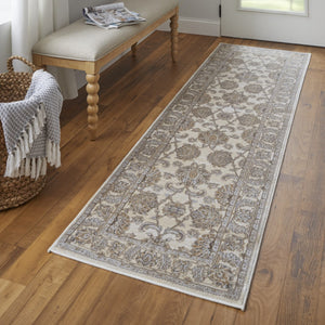 HomeRoots 9' Elegant Tan and Brown Oriental Area Rug - Luxurious Viscose Pile for Timeless Home Decor Style 8' Runner 515501