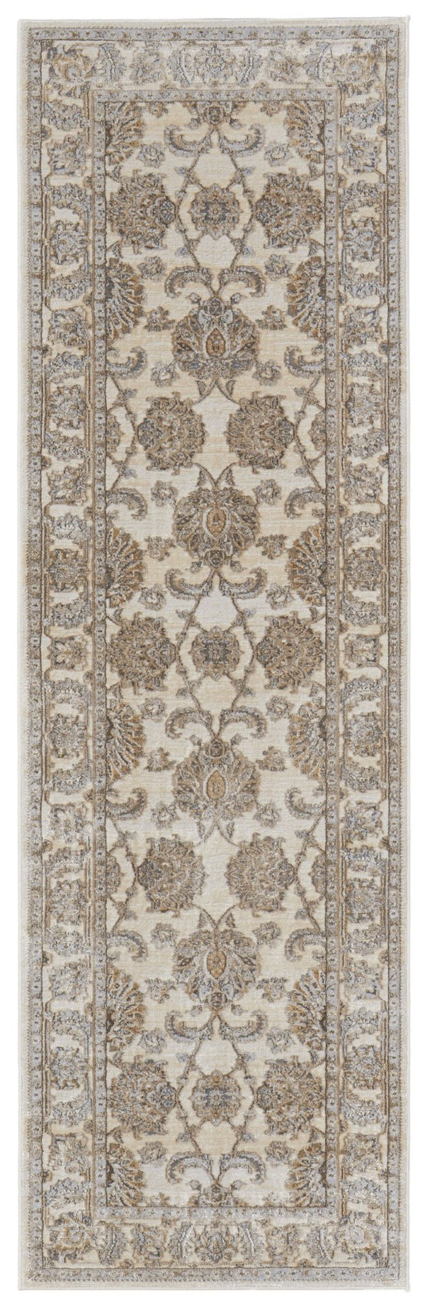 HomeRoots 9' Elegant Tan and Brown Oriental Area Rug - Luxurious Viscose Pile for Timeless Home Decor Style 8' Runner 515501