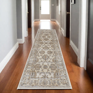 HomeRoots 9' Elegant Tan and Brown Oriental Area Rug - Luxurious Viscose Pile for Timeless Home Decor Style 8' Runner 515501