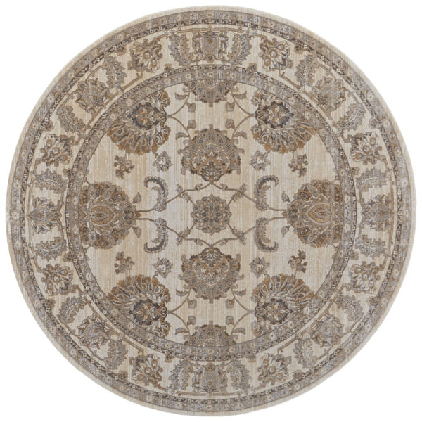 HomeRoots 9' Elegant Tan and Brown Oriental Area Rug - Luxurious Viscose Pile for Timeless Home Decor Style 8' Round 515502