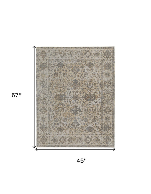 HomeRoots 9' Elegant Gray Ivory Tan Oriental Area Rug – Luxurious Design, Durable, Ideal for Any Room Decor 4' X 6' 515504