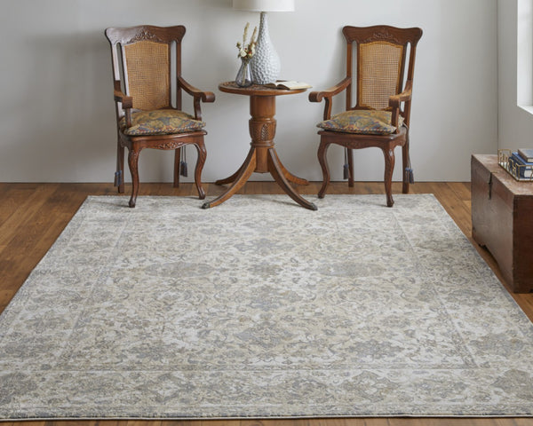 HomeRoots 9' Elegant Gray Ivory Tan Oriental Area Rug – Luxurious Design, Durable, Ideal for Any Room Decor 4' X 6' 515504