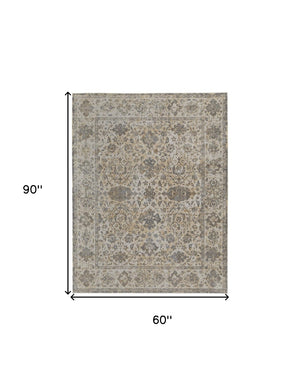 HomeRoots 9' Elegant Gray Ivory Tan Oriental Area Rug – Luxurious Design, Durable, Ideal for Any Room Decor 5' X 8' 515505