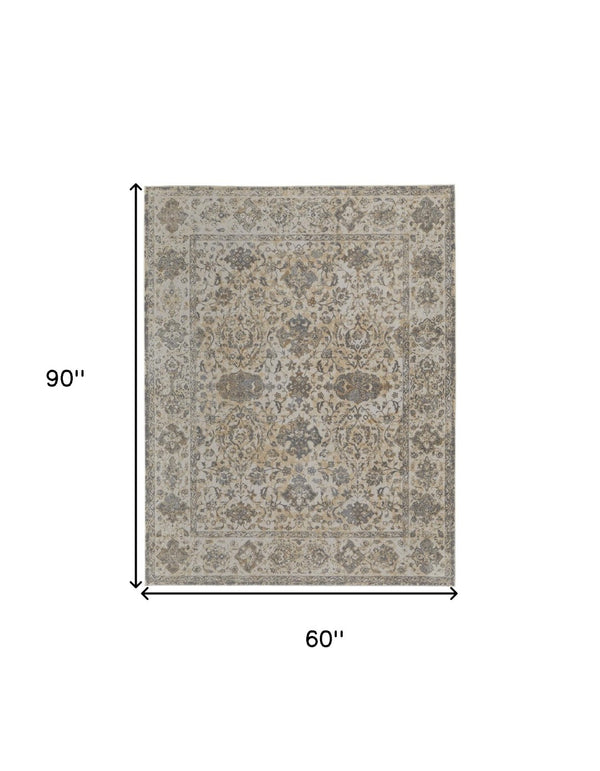 HomeRoots 9' Elegant Gray Ivory Tan Oriental Area Rug – Luxurious Design, Durable, Ideal for Any Room Decor 5' X 8' 515505
