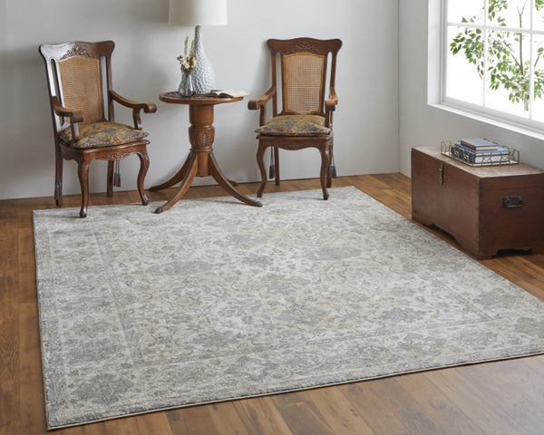 HomeRoots 9' Elegant Gray Ivory Tan Oriental Area Rug – Luxurious Design, Durable, Ideal for Any Room Decor 5' X 8' 515505