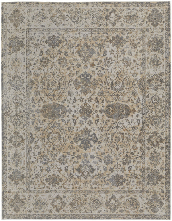 HomeRoots 9' Elegant Gray Ivory Tan Oriental Area Rug – Luxurious Design, Durable, Ideal for Any Room Decor 8' X 10' 515506