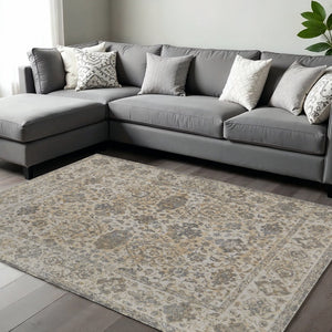 HomeRoots 9' Elegant Gray Ivory Tan Oriental Area Rug – Luxurious Design, Durable, Ideal for Any Room Decor 8' X 10' 515506