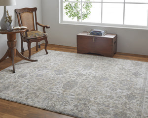 HomeRoots 9' Elegant Gray Ivory Tan Oriental Area Rug – Luxurious Design, Durable, Ideal for Any Room Decor 8' X 10' 515506