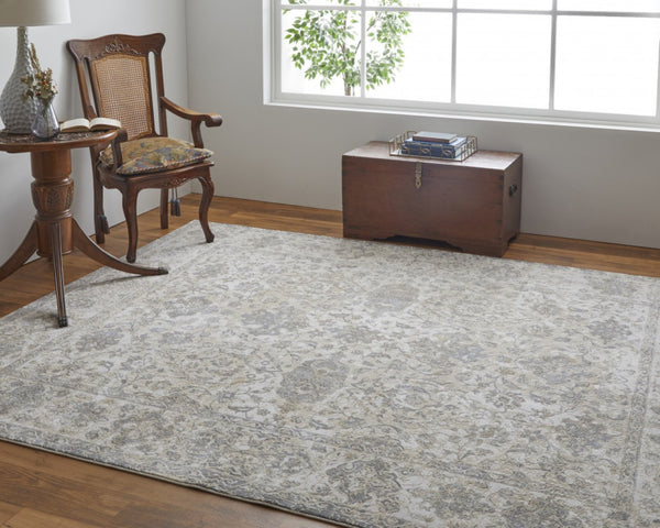 HomeRoots 9' Elegant Gray Ivory Tan Oriental Area Rug – Luxurious Design, Durable, Ideal for Any Room Decor 8' X 10' 515506