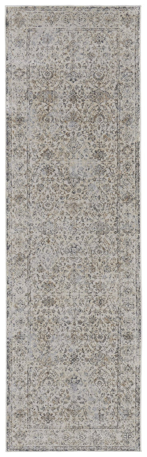 HomeRoots 9' Elegant Gray Ivory Tan Oriental Area Rug – Luxurious Design, Durable, Ideal for Any Room Decor 8' Runner 515507