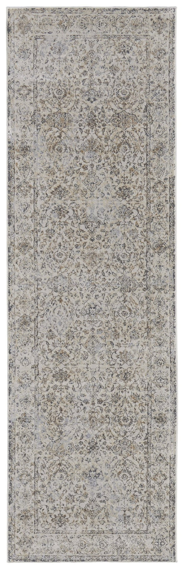 HomeRoots 9' Elegant Gray Ivory Tan Oriental Area Rug – Luxurious Design, Durable, Ideal for Any Room Decor 8' Runner 515507