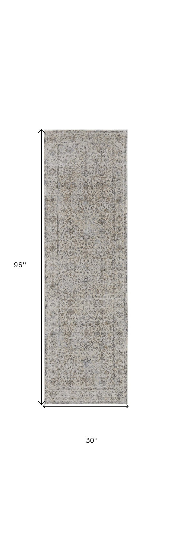 HomeRoots 9' Elegant Gray Ivory Tan Oriental Area Rug – Luxurious Design, Durable, Ideal for Any Room Decor 8' Runner 515507
