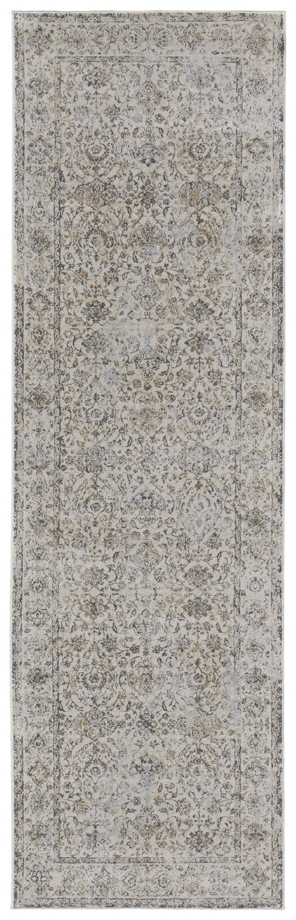 HomeRoots 9' Elegant Gray Ivory Tan Oriental Area Rug – Luxurious Design, Durable, Ideal for Any Room Decor 8' Runner 515507
