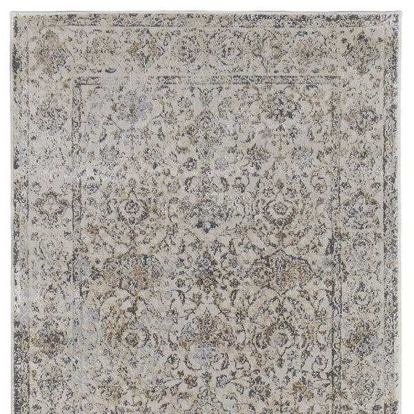 HomeRoots 9' Elegant Gray Ivory Tan Oriental Area Rug – Luxurious Design, Durable, Ideal for Any Room Decor 8' Runner 515507