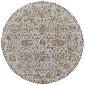 HomeRoots 9' Elegant Gray Ivory Tan Oriental Area Rug – Luxurious Design, Durable, Ideal for Any Room Decor 8' Round 515508