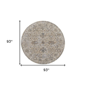 HomeRoots 9' Elegant Gray Ivory Tan Oriental Area Rug – Luxurious Design, Durable, Ideal for Any Room Decor 8' Round 515508