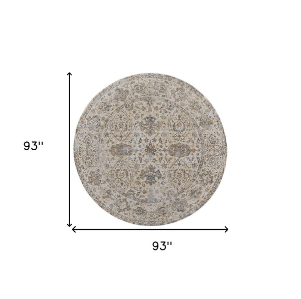 HomeRoots 9' Elegant Gray Ivory Tan Oriental Area Rug – Luxurious Design, Durable, Ideal for Any Room Decor 8' Round 515508