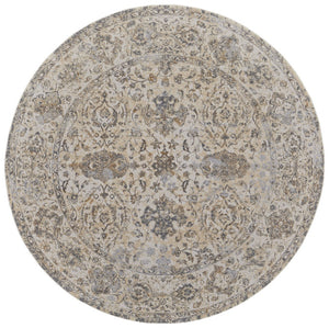 HomeRoots 9' Elegant Gray Ivory Tan Oriental Area Rug – Luxurious Design, Durable, Ideal for Any Room Decor 8' Round 515508