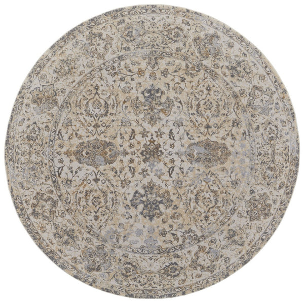 HomeRoots 9' Elegant Gray Ivory Tan Oriental Area Rug – Luxurious Design, Durable, Ideal for Any Room Decor 8' Round 515508