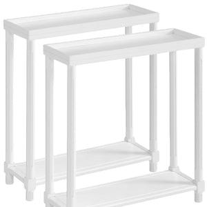 HomeRoots Set of Two 24" White Wood Rectangular End Tables with Distressed Finish and Lower Shelf Storage 515519