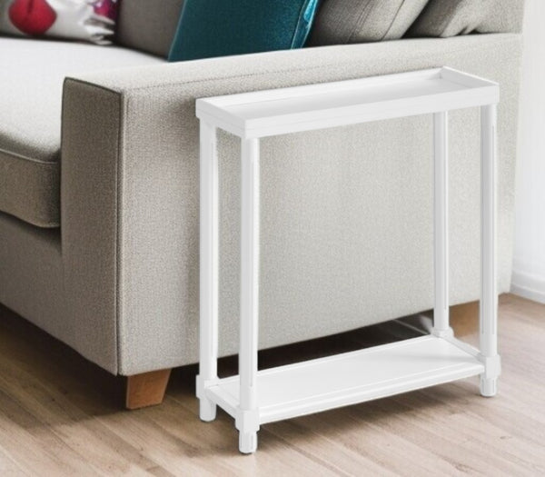 HomeRoots Set of Two 24" White Wood Rectangular End Tables with Distressed Finish and Lower Shelf Storage 515519