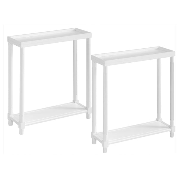 HomeRoots Set of Two 24" White Wood Rectangular End Tables with Distressed Finish and Lower Shelf Storage 515519