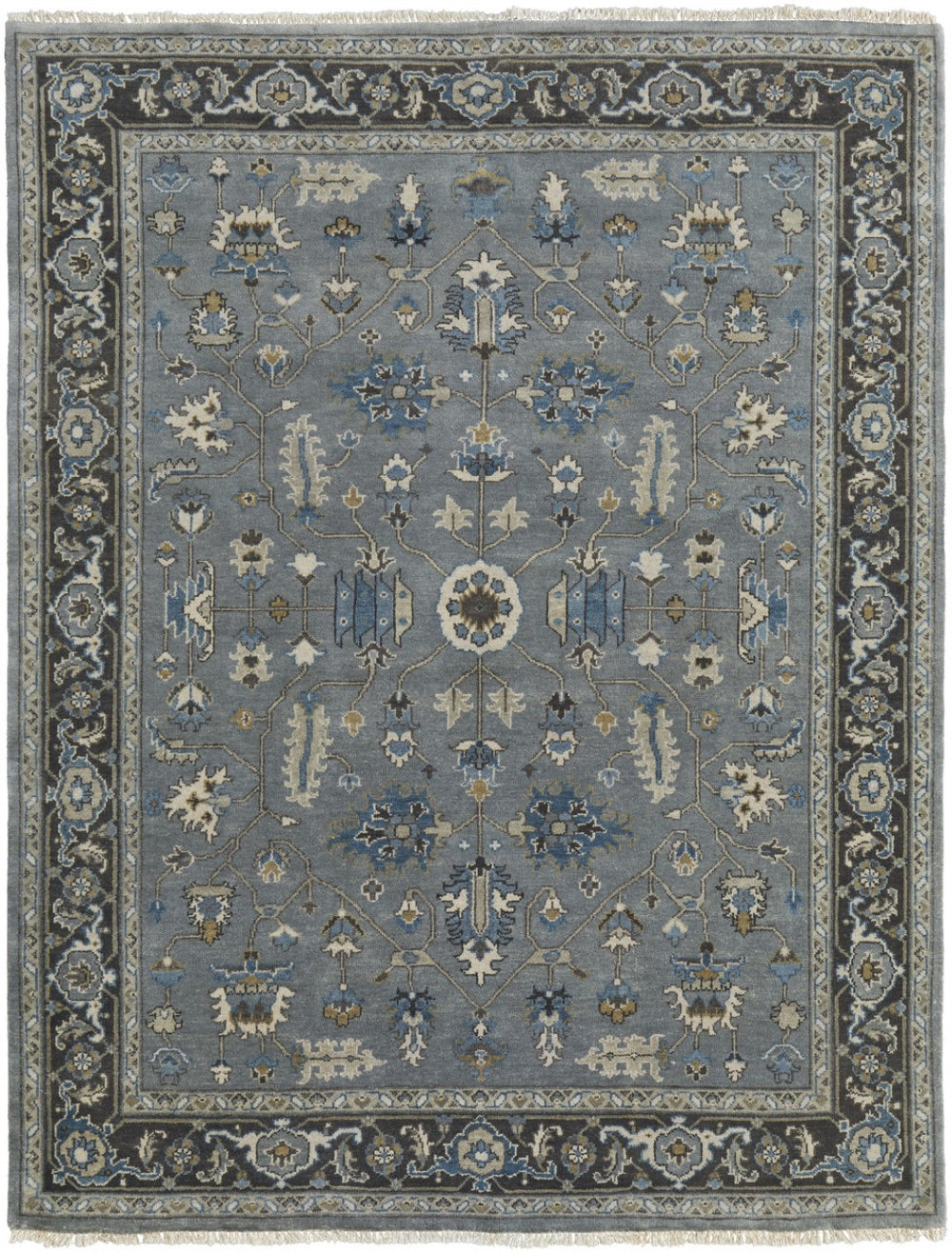 HomeRoots 8' Hand-Knotted Wool Floral Area Rug in Blue-Gray & Taupe – Stain Resistant, Timeless Elegance for Every Room 2' X 3' 515523