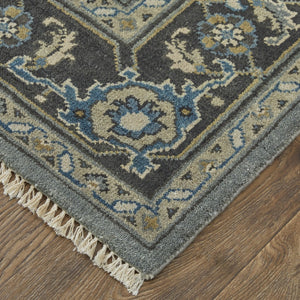 HomeRoots 8' Hand-Knotted Wool Floral Area Rug in Blue-Gray & Taupe – Stain Resistant, Timeless Elegance for Every Room 2' X 3' 515523