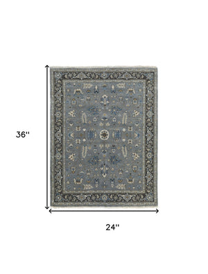 HomeRoots 8' Hand-Knotted Wool Floral Area Rug in Blue-Gray & Taupe – Stain Resistant, Timeless Elegance for Every Room 2' X 3' 515523