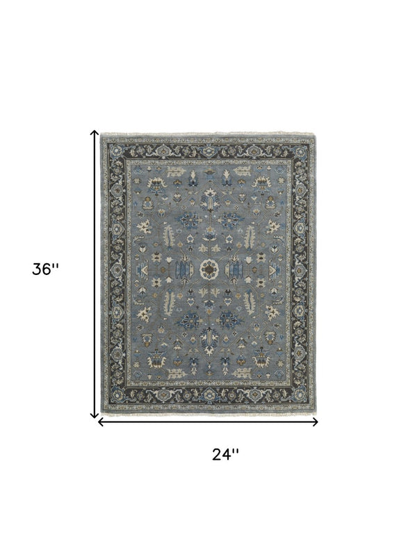 HomeRoots 8' Hand-Knotted Wool Floral Area Rug in Blue-Gray & Taupe – Stain Resistant, Timeless Elegance for Every Room 2' X 3' 515523