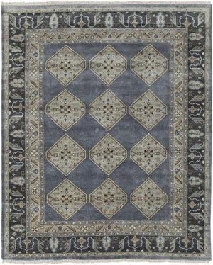 HomeRoots 9' Blue and Gray Floral Hand-Knotted Wool Area Rug - Elegant Design for Living Spaces and Durability 2' X 3' 515524