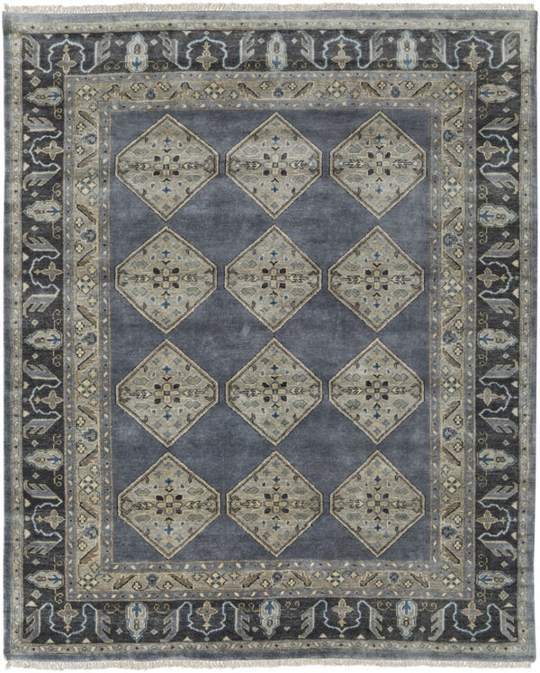 HomeRoots 9' Blue and Gray Floral Hand-Knotted Wool Area Rug - Elegant Design for Living Spaces and Durability 2' X 3' 515524