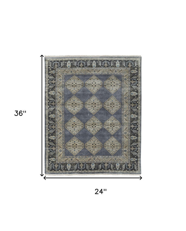 HomeRoots 9' Blue and Gray Floral Hand-Knotted Wool Area Rug - Elegant Design for Living Spaces and Durability 2' X 3' 515524