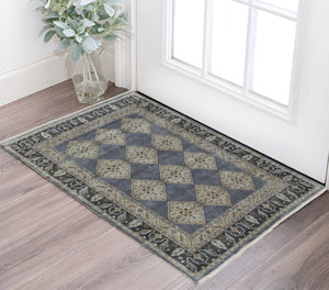 HomeRoots 9' Blue and Gray Floral Hand-Knotted Wool Area Rug - Elegant Design for Living Spaces and Durability 2' X 3' 515524