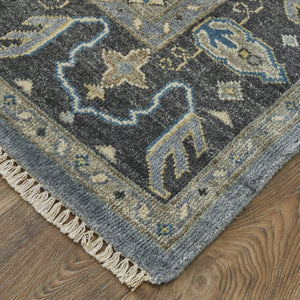 HomeRoots 9' Blue and Gray Floral Hand-Knotted Wool Area Rug - Elegant Design for Living Spaces and Durability 2' X 3' 515524