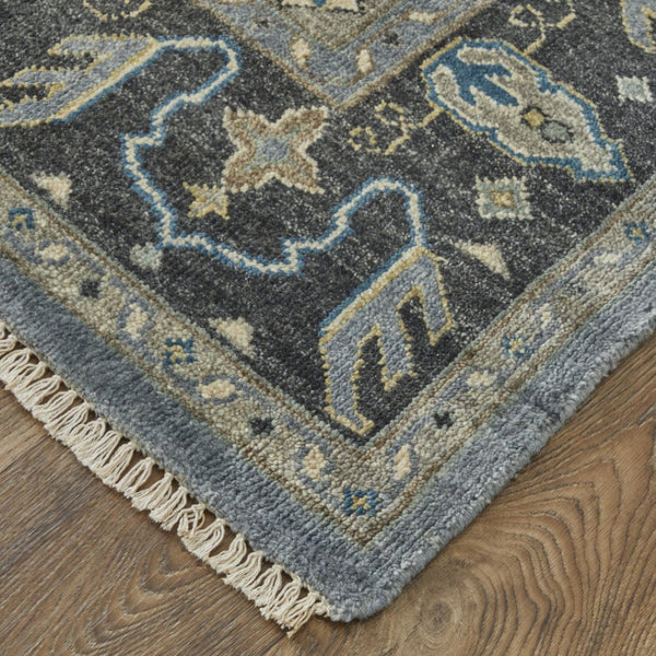 HomeRoots 9' Blue and Gray Floral Hand-Knotted Wool Area Rug - Elegant Design for Living Spaces and Durability 2' X 3' 515524
