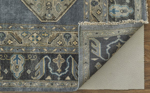 HomeRoots 9' Blue and Gray Floral Hand-Knotted Wool Area Rug - Elegant Design for Living Spaces and Durability 2' X 3' 515524