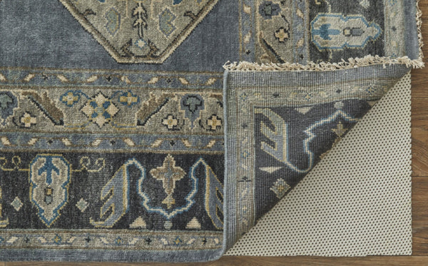 HomeRoots 9' Blue and Gray Floral Hand-Knotted Wool Area Rug - Elegant Design for Living Spaces and Durability 2' X 3' 515524
