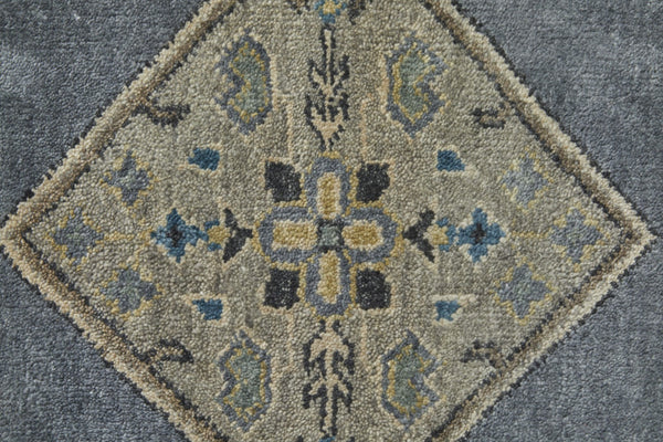 HomeRoots 9' Blue and Gray Floral Hand-Knotted Wool Area Rug - Elegant Design for Living Spaces and Durability 2' X 3' 515524