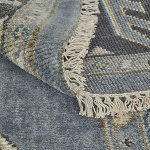 HomeRoots 9' Blue and Gray Floral Hand-Knotted Wool Area Rug - Elegant Design for Living Spaces and Durability 2' X 3' 515524
