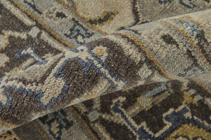 HomeRoots 5' Hand-Knotted Wool Medallion Area Rug in Beige, Blue & Gray - Timeless Style for Any Space 2' X 3' 515526