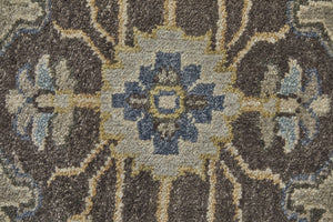 HomeRoots 5' Hand-Knotted Wool Medallion Area Rug in Beige, Blue & Gray - Timeless Style for Any Space 2' X 3' 515526