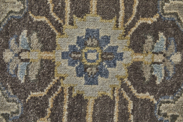 HomeRoots 5' Hand-Knotted Wool Medallion Area Rug in Beige, Blue & Gray - Timeless Style for Any Space 2' X 3' 515526