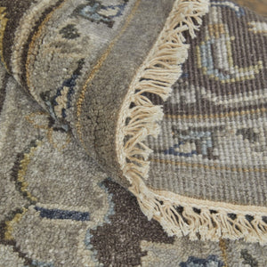 HomeRoots 5' Hand-Knotted Wool Medallion Area Rug in Beige, Blue & Gray - Timeless Style for Any Space 2' X 3' 515526